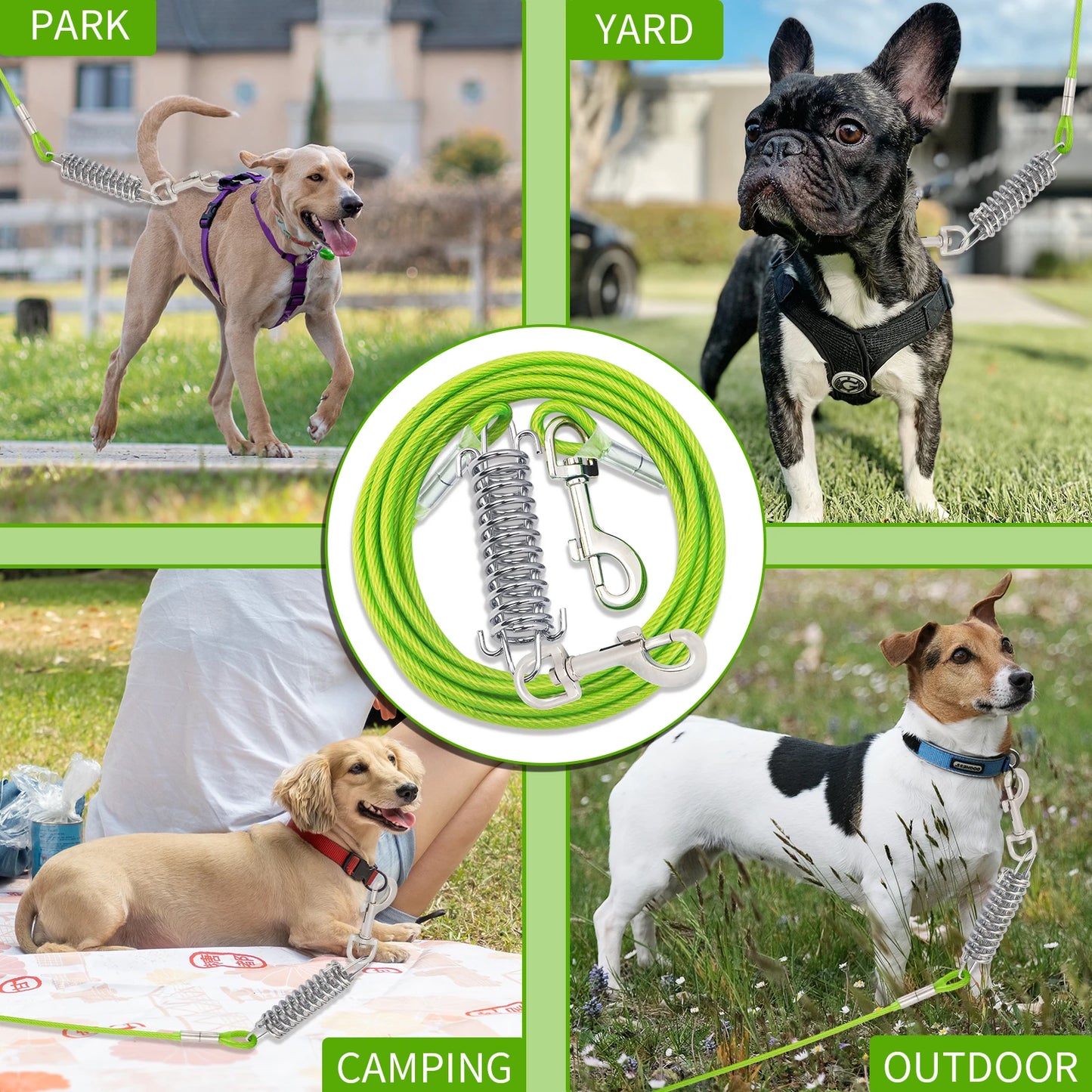 Double Head Coated Metal Pet Tie Out Cable with Recoil
