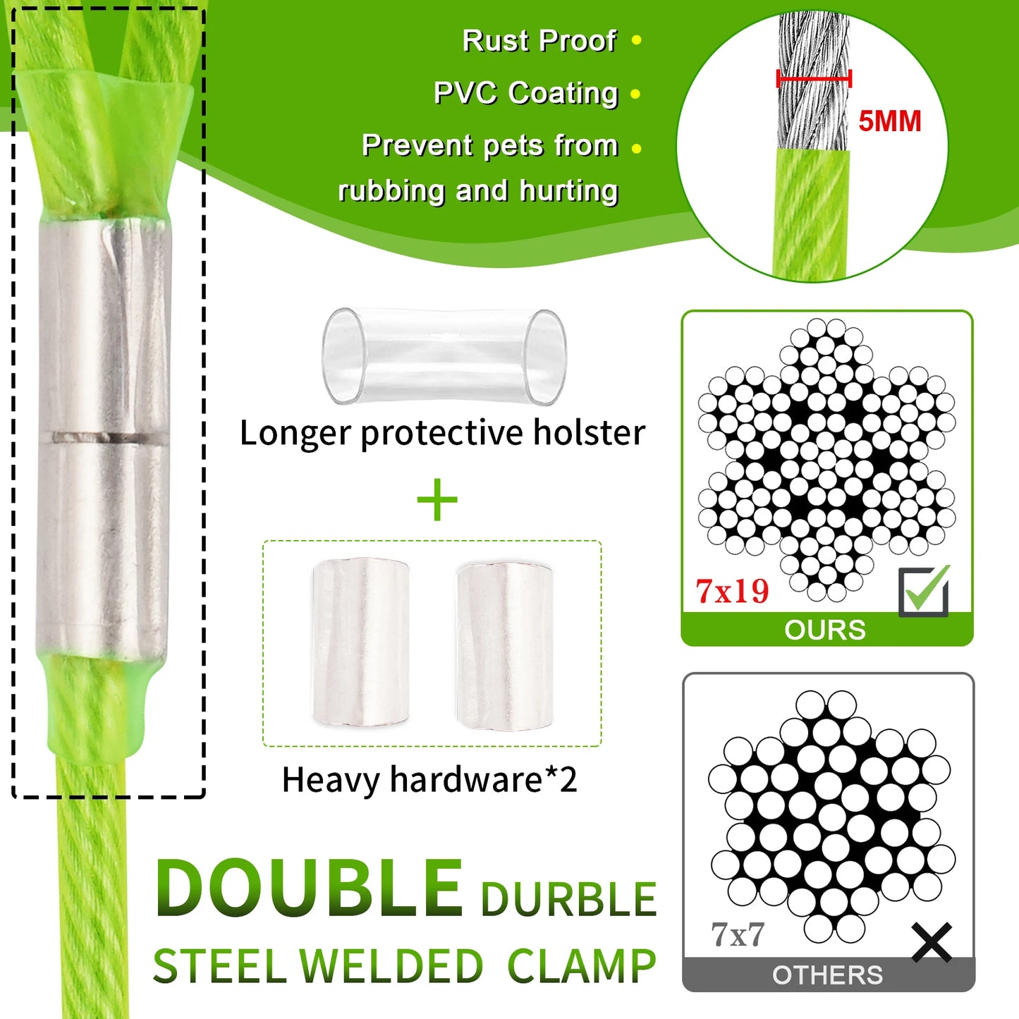 Double Head Coated Metal Pet Tie Out Cable with Recoil