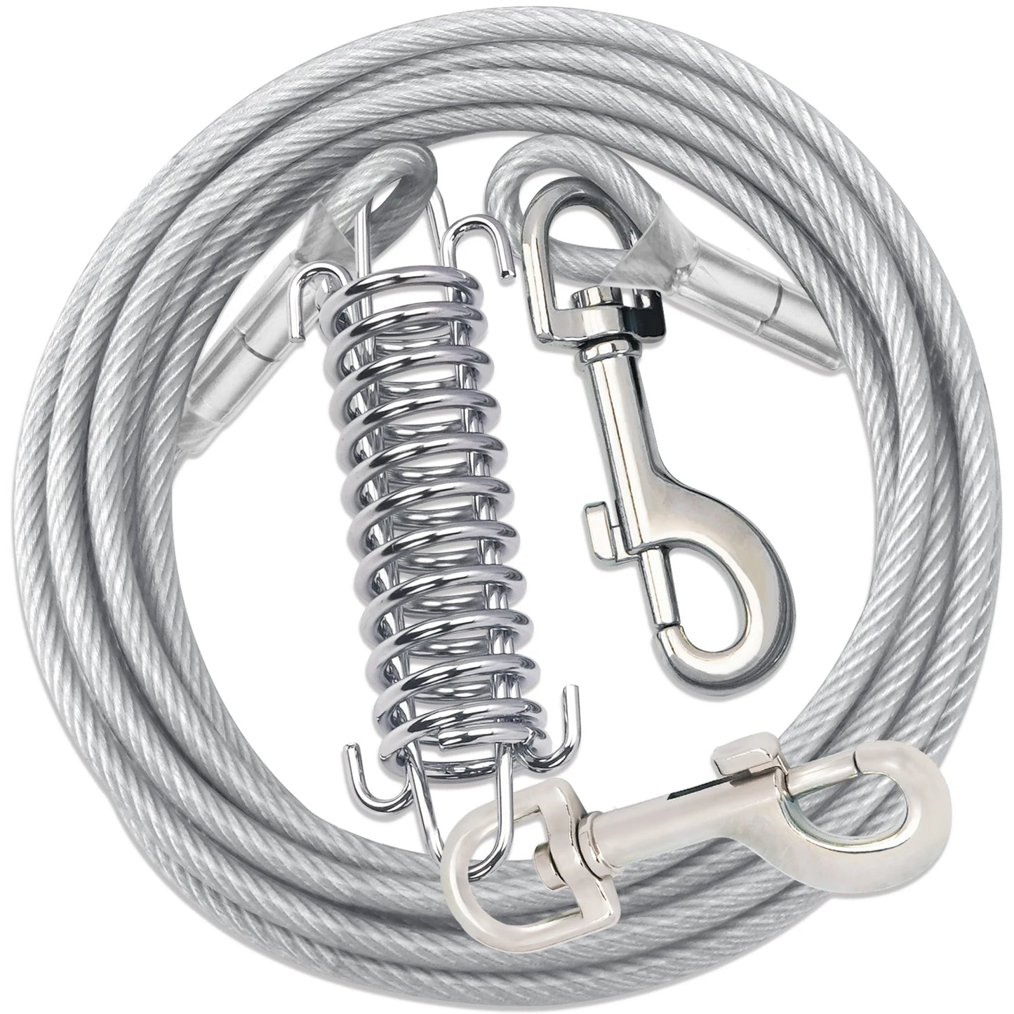 Double Head Coated Metal Pet Tie Out Cable with Recoil
