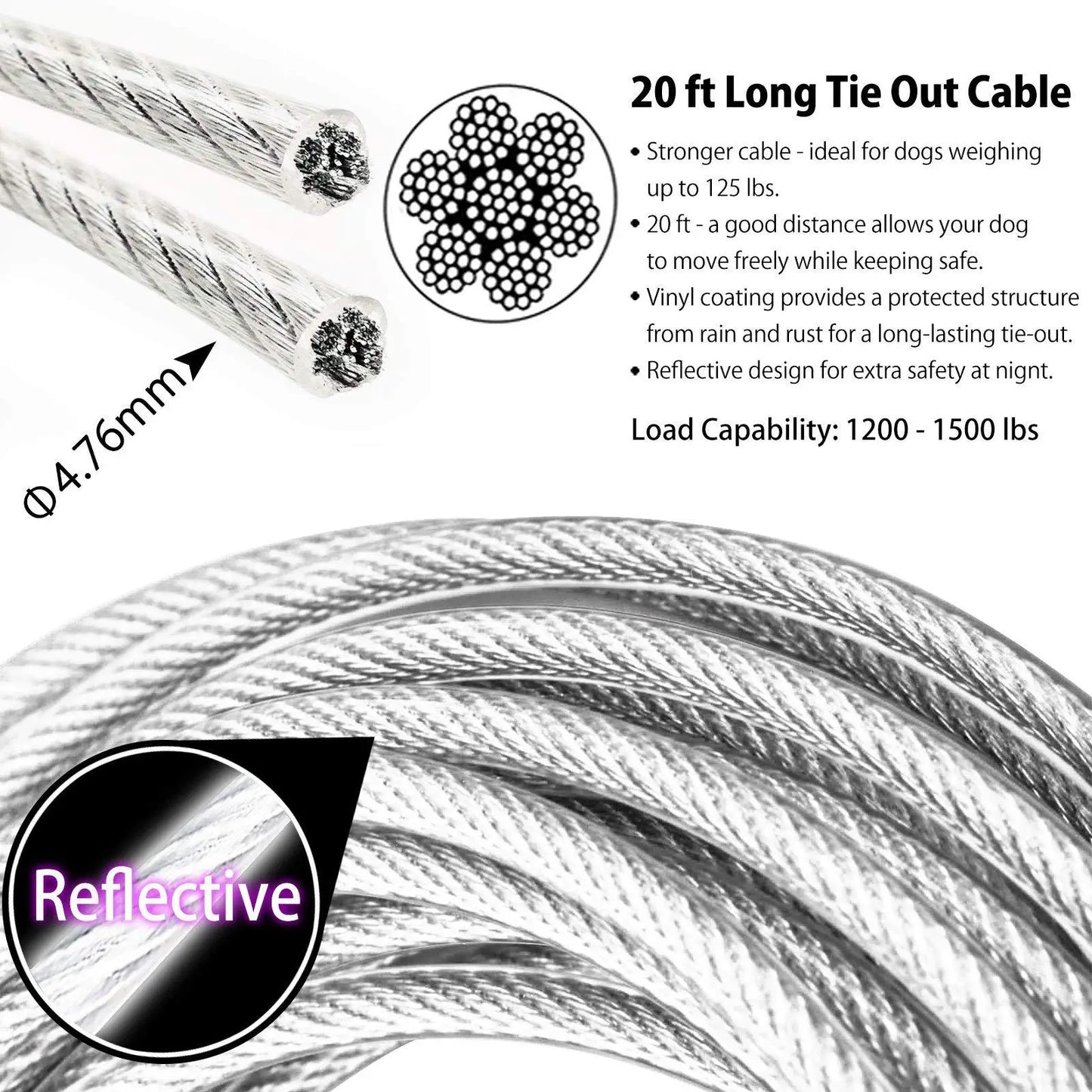 Double Head Coated Metal Pet Tie Out Cable with Recoil