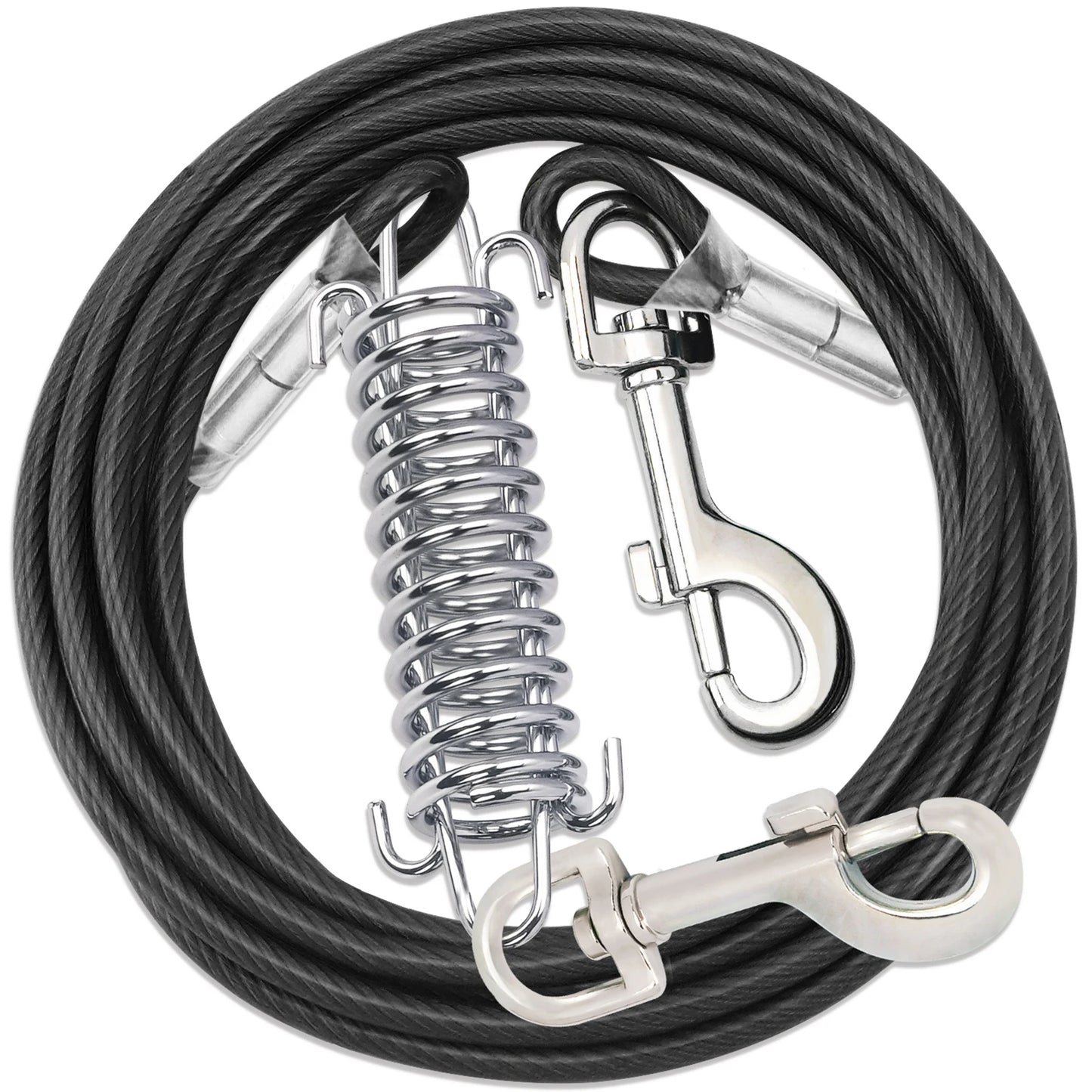 Double Head Coated Metal Pet Tie Out Cable with Recoil