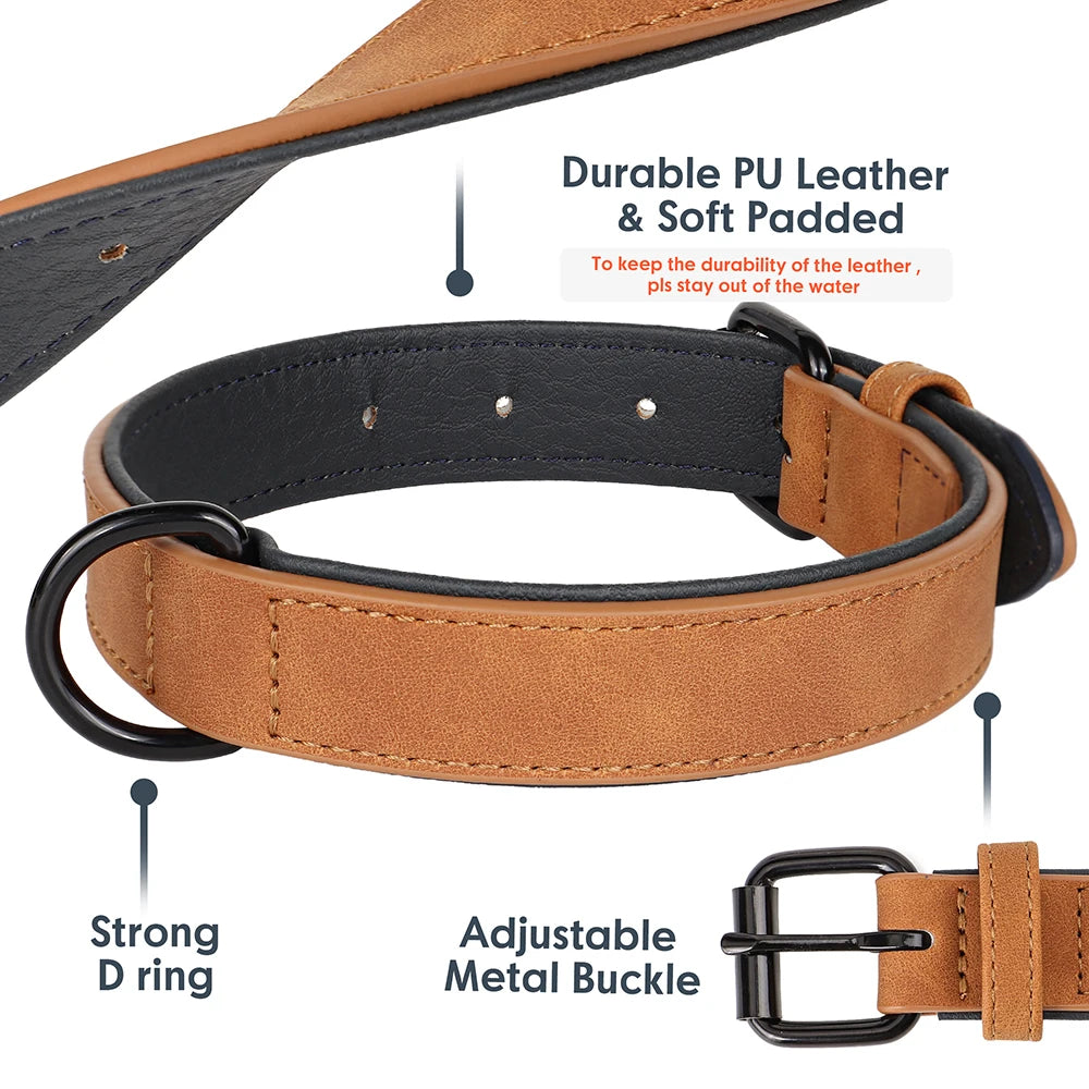 Durable Soft Padded Leather Dog Collar