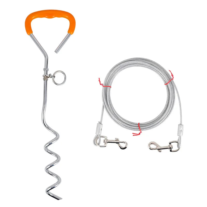 Ground Anchor Lawn Pet Tie Out and Coated Cable
