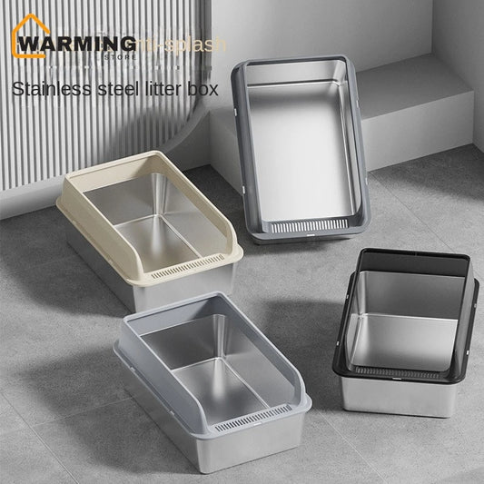 Stainless Steel Cat Litter Box with Anti-splash Cover