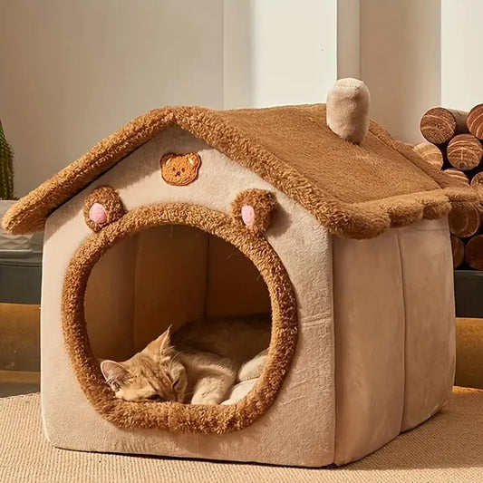 Beary Snuggly Folding Washable Pet House Cave Bed