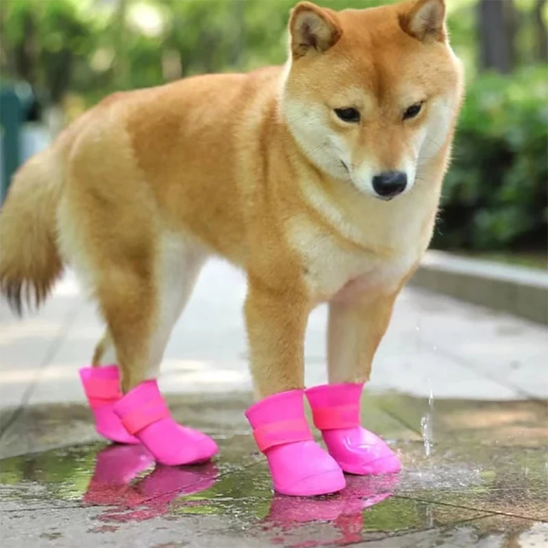 4Pcs Rubber WaterProof Anti-slip Rainshoe Pet Boot