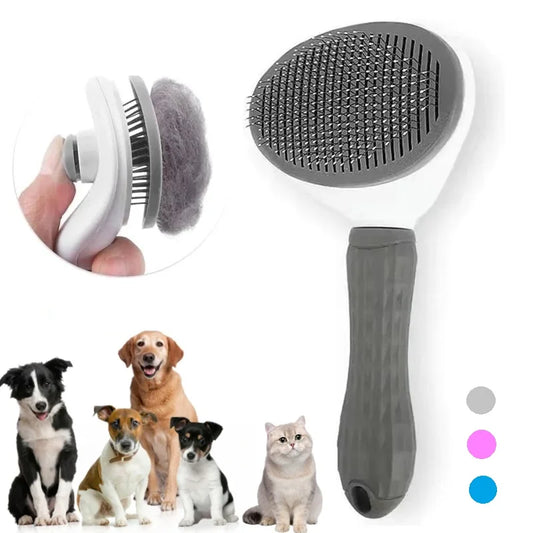Pet Hair Slicker Demating Self Cleaning Brush Comb
