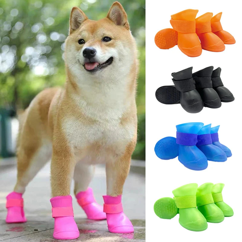 4Pcs Rubber WaterProof Anti-slip Rainshoe Pet Boot