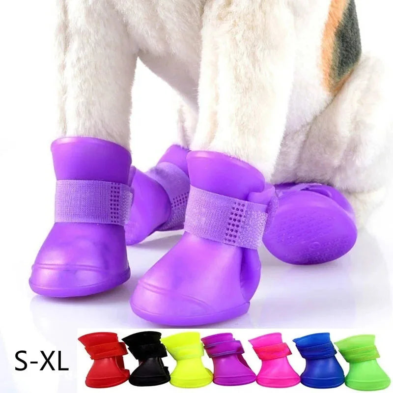 4Pcs Rubber WaterProof Anti-slip Rainshoe Pet Boot