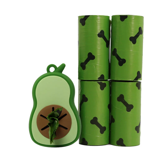 Avocado Silicon Clip On Hands Free Poop Bag Holder and Dispenser Set