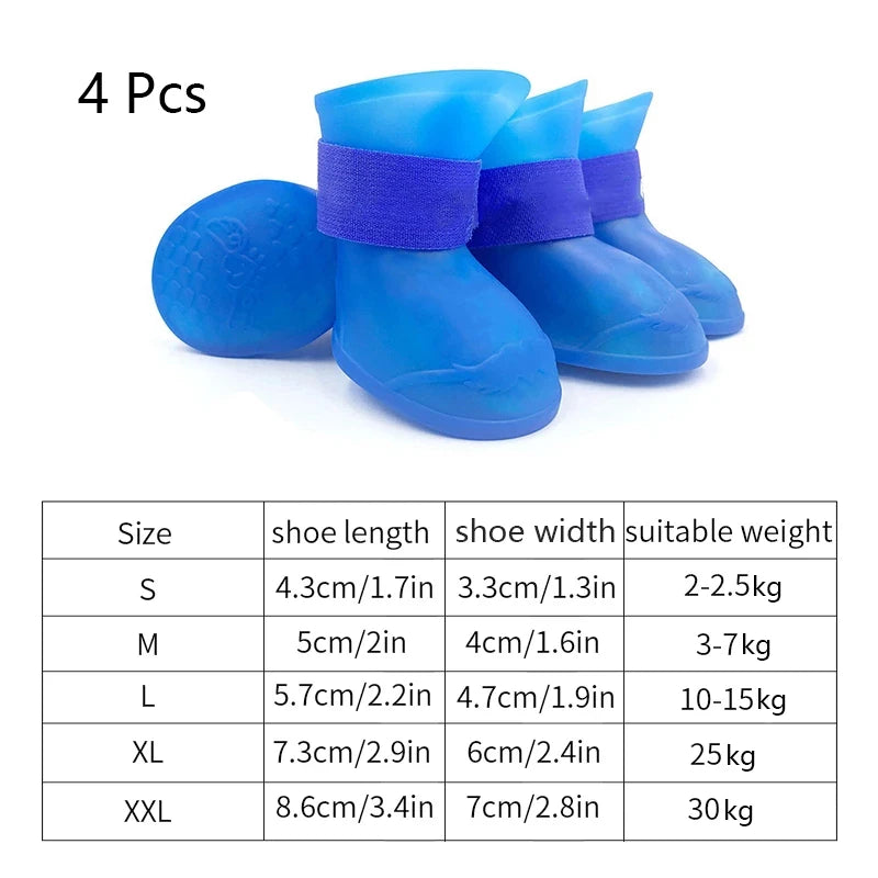 4Pcs Rubber WaterProof Anti-slip Rainshoe Pet Boot
